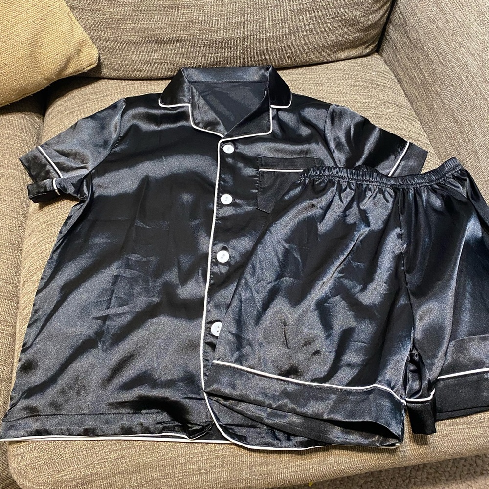 Kids Black Satin Pajama Set